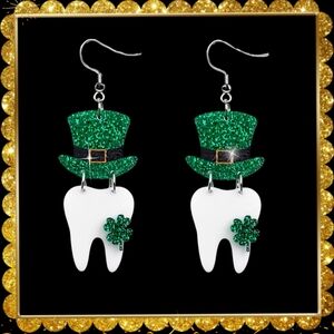Lucky Tooth Irish Dangle Drop Earrings
